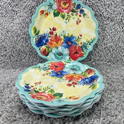 The Pioneer Woman Delaney Dinner Plates Teal And Flowers Set of 8 New With Tags