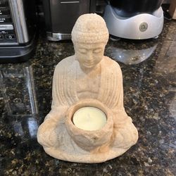 Small Stone Buddha Meditating With Tea Candle Holder