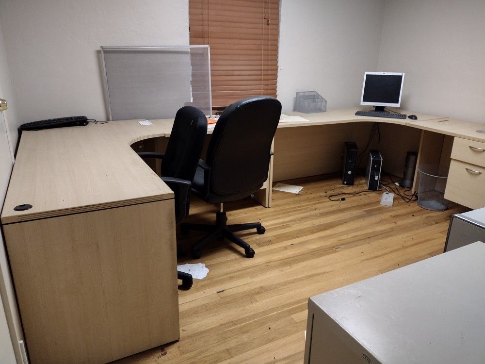 Good Condition Office Furniture, Round Tables, Office Chairs, Desk Top Computers Etc.