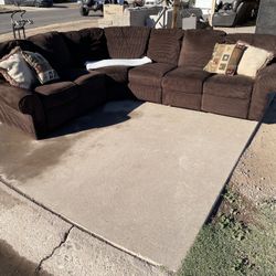 Lane CO. Brown Corduroy Circular Sectional With End Recliners