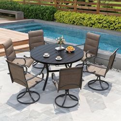 47.4'' Round Outdoor Dining Table for 4-6, Metal Patio Dining Table with Umbrella Hole, All-Weather Black Table for Porch, Garden, Backyard, Poolside,