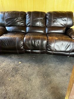 Dark Brown Leather Reclining Sofa