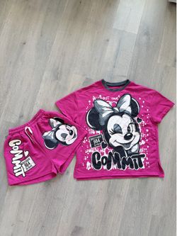 Oversized Pink Minnie Mouse Galaxy Sequin Two-Piece Short Set 💖✨