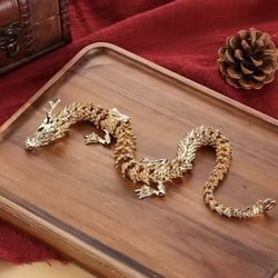 Majestic 3D alloy golden dragon statue with movable limbs - home desktop decoration, symbol of power and good luck