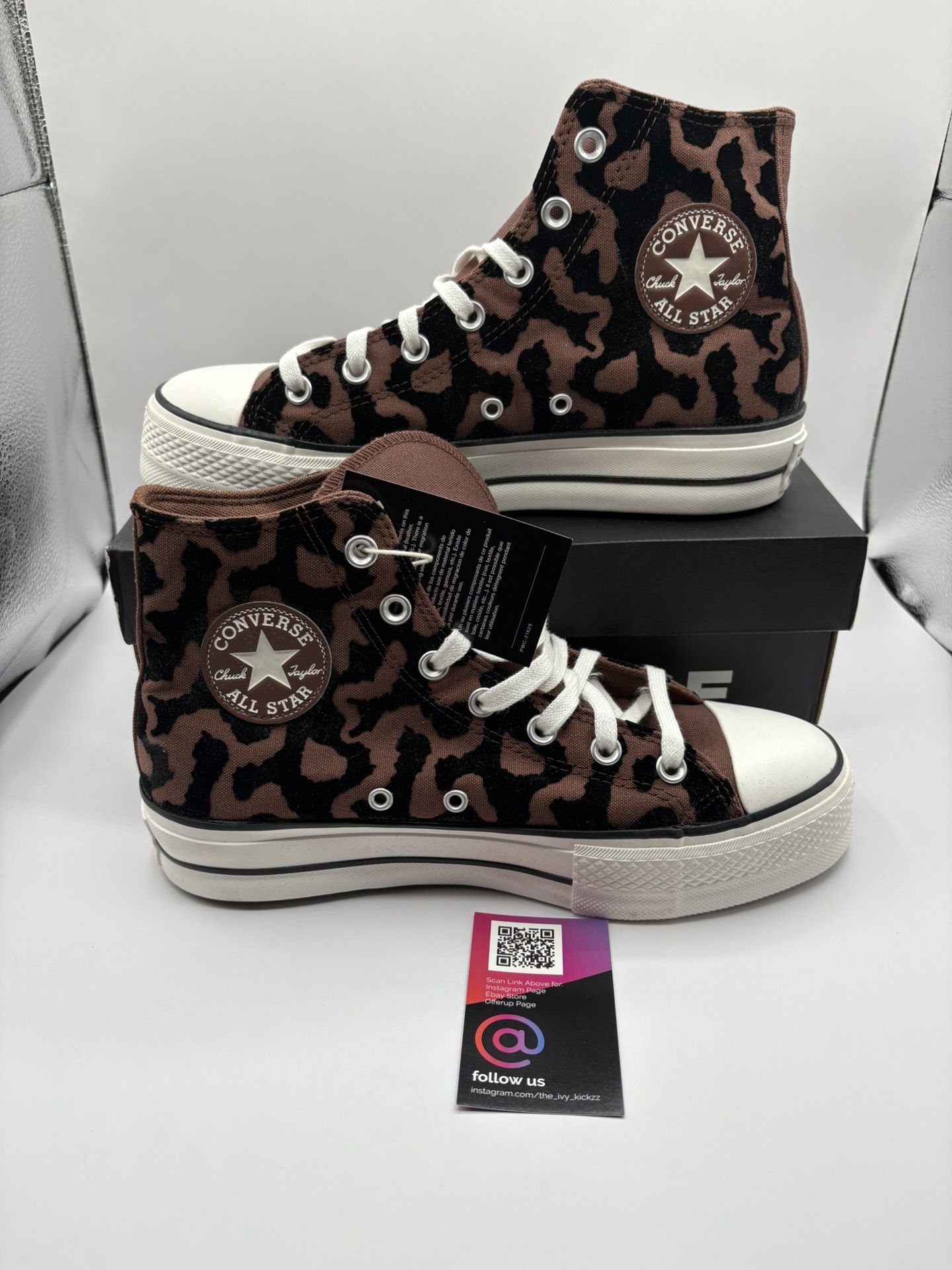 New Womens Size 9 Converse Chuck Taylor Leopard Remix Lift Platform Hi Top Shoe