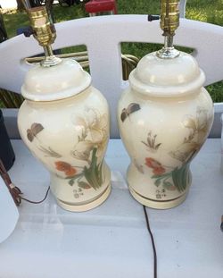 (2) Vintage Hand-Painted Asian Chinoiserie Ginger Jar Style Lamps - $65 each