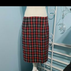 Plaid Wool Pencil Skirt