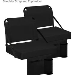 New Besunbar Stadium Seats for Bleachers 2 Pack w/Back Support Bleacher Seat Soft Cushion Light Weight Includes Shoulder Strap & Cup Holder