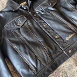 Redskins Brand Black Leather Trucker Jacket size XL