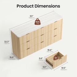 9-Drawer Faux Travertine Dresser - LIKE NEW