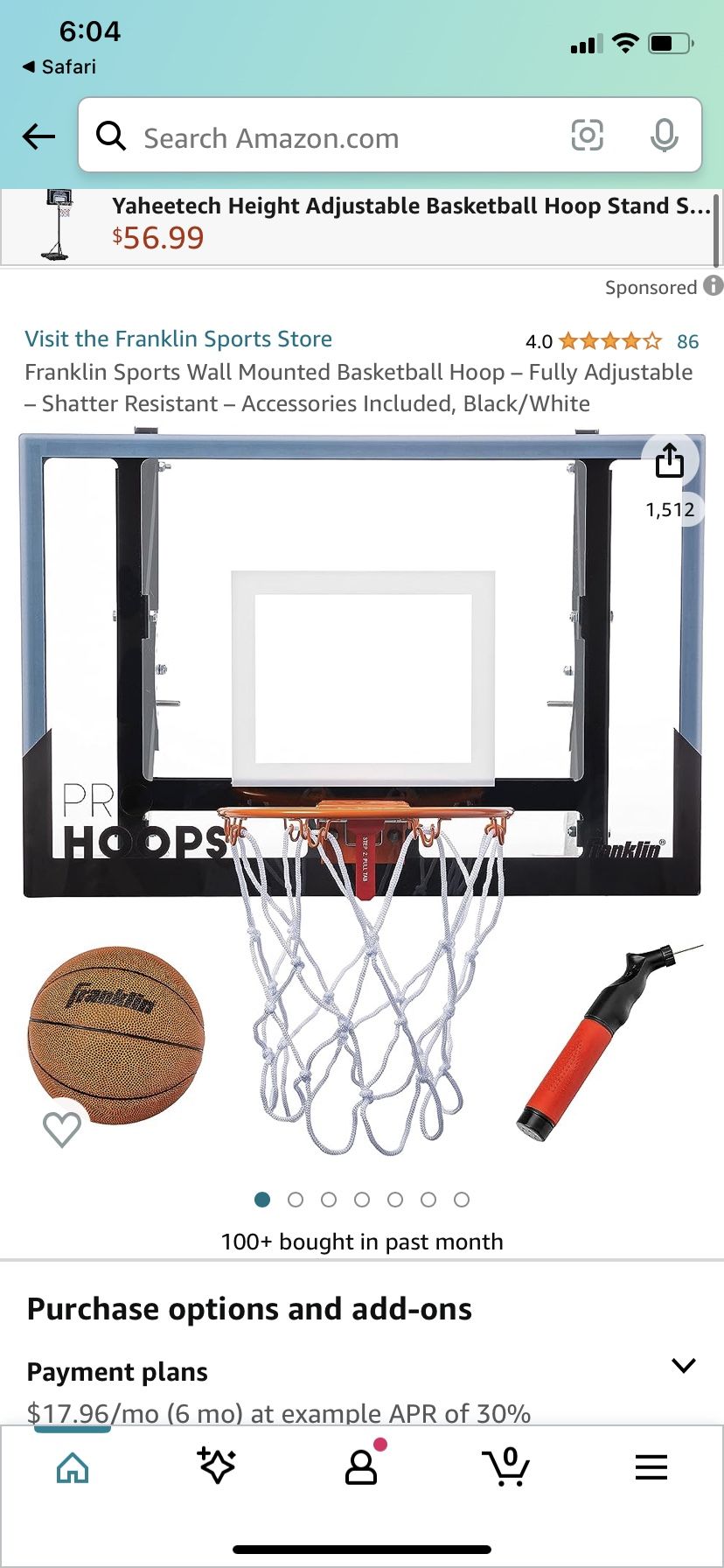 Brand New Franklin Sports Wall Mounted Basketball Hoop – Fully Adjustable – Shatter Resistant – Accessories Included, Black/White