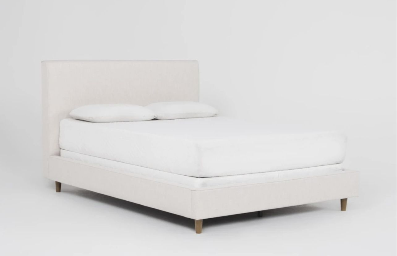 Beige Upholstered Bed Frame And Box Spring