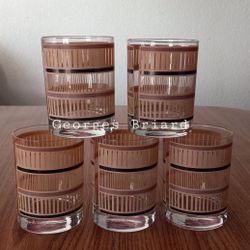 Vintage Georges Briard Signed MCM Retro Mid Century Modern Old Fashion Rocks Bar Cocktail Glasses Set Of 5