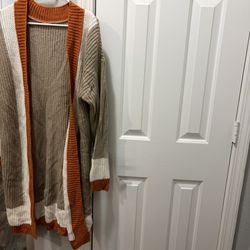 SHEIN Colorblock Cardigan in Orange, Cream, and Tan