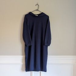 Women's Long Sweatshirt Hoodie Dress, Navy Blue