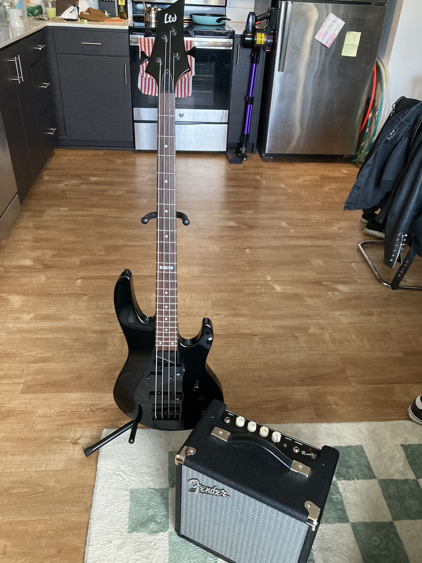 ESP LTD B-50 Bass Guitar + Fender Rumble 15 Amp