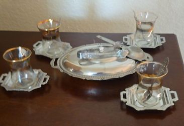 Vintage Glass and Silver Tea Set