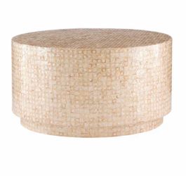 Mina 29.92 in. Gold Round Resin Top Capiz Shell Coffee Table