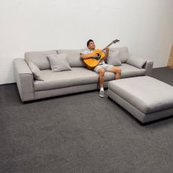 *Half Priced* Long Modern Grey Couch with Ottoman - 1.2k Retail - 3 Pc - Can Deliver