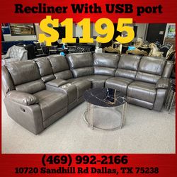 New In The Box 📦 Grey Leather Recliner Sectional With USB Port -  🚨🚨 FREE DELIVERY!!!!! 🚨🚨