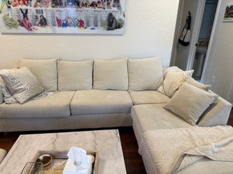 Beige Fabric Sectional Sofa with Chaise