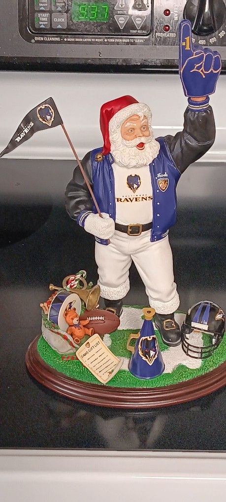 Baltimore Ravens Santa and Mrs Claus, Sleigh, Elves