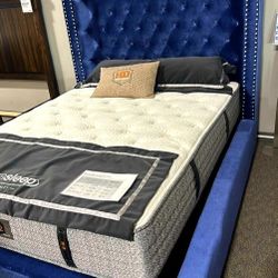 Mirabelle Blue Button Tufted Velvet Upholstery Queen Bed /P