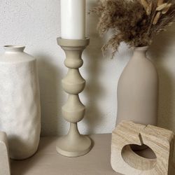 Sand Color Stone Style Candle Holder 15"  (White candle not included)