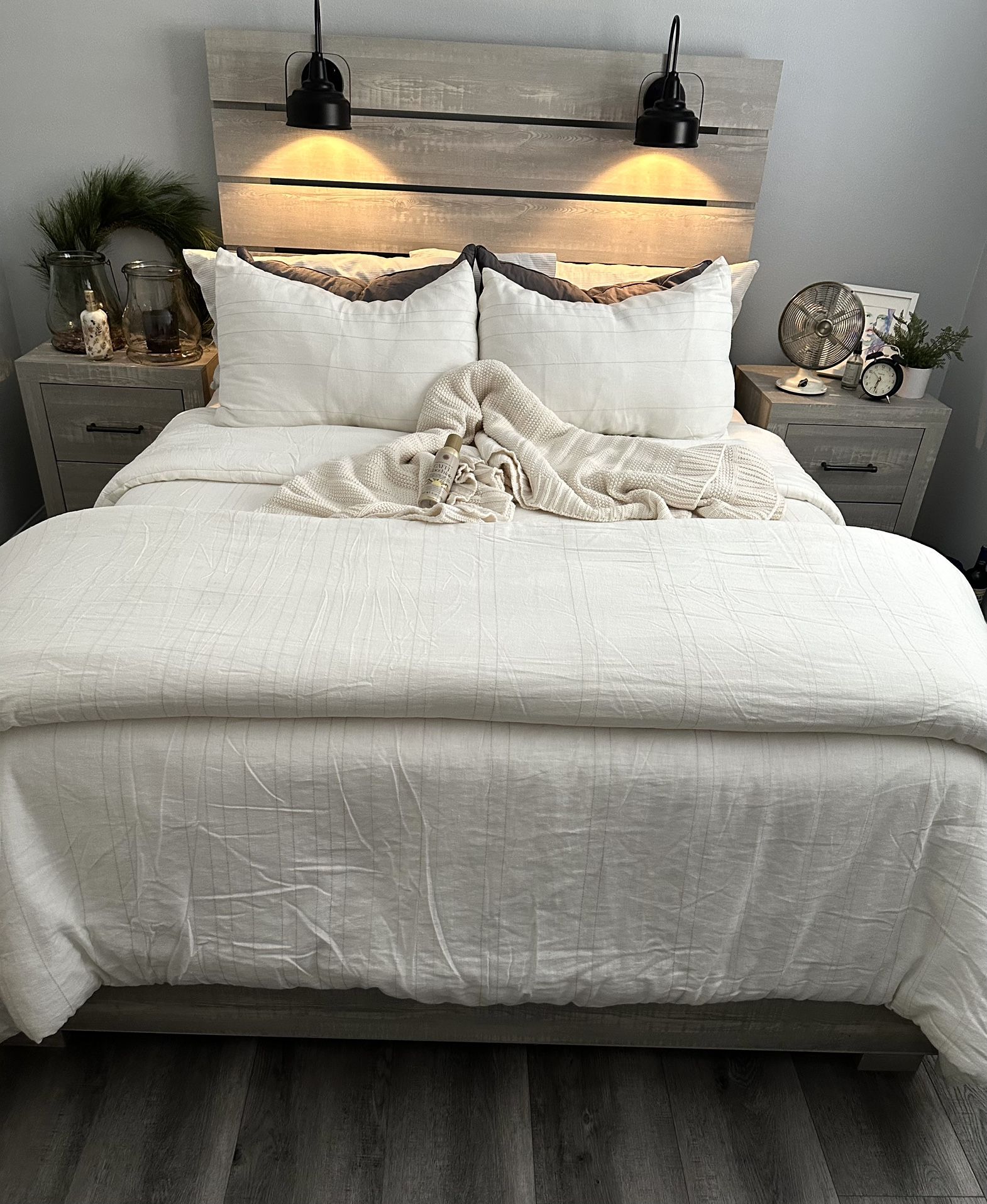 Bedroom Set/Queen- Heather Grey (2) Night Stands (1) 5 Drawer Dresser. $1,500.00