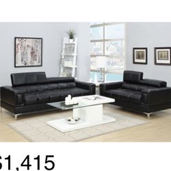 Gorgeous Black Colored 2 piece Sofa and Loveseat Set