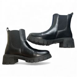 Fashion Nova Black Chelsea Chunky Platform Mid Ankle Leather Boots WMNS SZ: 11