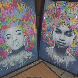 Set Of 2 Prints: Shirley & Bronx By French  Artist Seaty Framed 20.5x28.5"