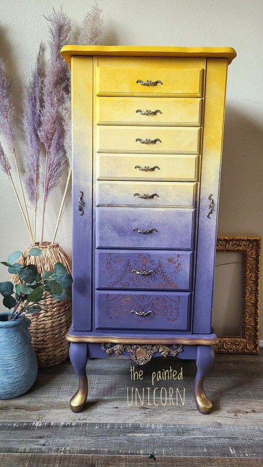 Large Refinished Floral Jewelry Armoire - Craft Storage