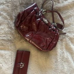 Coach Red Patent Leather With Matching Wallet