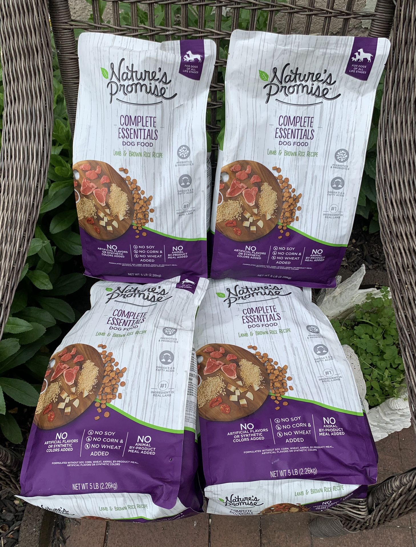 Dog 4 bags nature's promise complete essentials dog food lamb and brown rice recipe 5 lbs each for all dogs expires may 2026