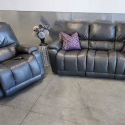2pc Leather Recliner Sofa and Matching Gray