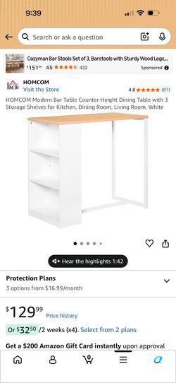 Dining Table with 3 Storage Shelves for Kitchen, Dining