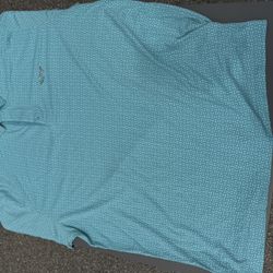 Greg Norman Mens XL Golf Polo Shirt Teal Geometric Polyester Pima Cotton Blend