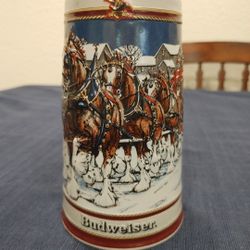 1989 Anheuser Busch Budweiser Clydesdale Holiday Stein Collectors Series