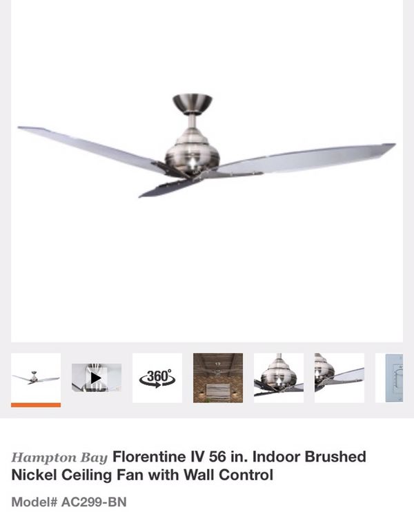 Hampton Bay Florentine Iv 56 Indoor Brushed Nickel Ceiling Fan