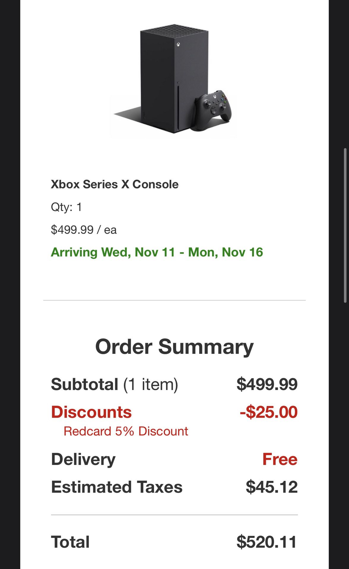 Xbox series x pre-order confirm from target