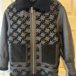 Fendi Men's Black Shearling Leather Monogram Jacket - Size Medium - Excellent Condition