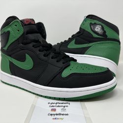 USED 2020 NIKE AIR JORDAN RETRO 1 PINE GREEN 2.0 SIZE 9