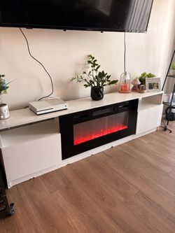 White TV Stand with Electric Fireplace