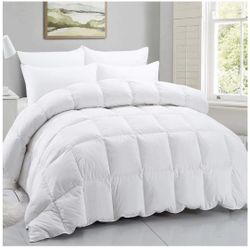 100% Cotton White Down Comforter with Goose Duck Down and Feather Filling.Warmth Heavy-Weight Duvet Insert-Machine Washable Bed Comforter with Tabs Ki