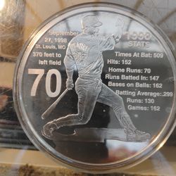 Mark McGuire 1/2 Troy Pound (6 Troy Ounces) 999 Fine Silver  Coin Commemorating 70 Home Runs in the 1998 Baseball Season