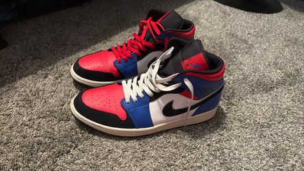 Air Jordan 1 Mid High-Top Sneakers – Size 13 – Red/Blue/Black – Great Condition