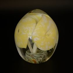 Vintage Handmade Genuine Crystal Yellow Flower Paperweight. Has A Small Flea Bite Chip Shown In Picture. Approximate Height:3”