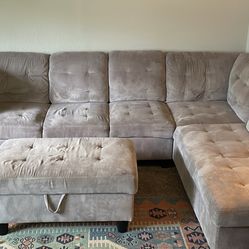 Large Microfiber Sectional With Ottoman 