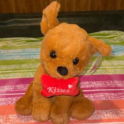 Sugar Loaf  Puppy Dog Plush Brown Red Bone Kisses Red Bow Stuffed Animal 11